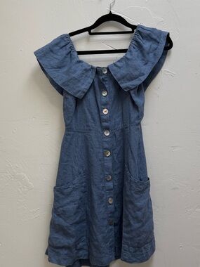 Reformation Botanica Blue Button-Front Cotton Dress